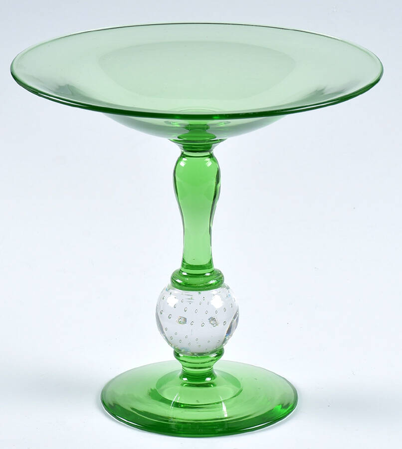 B1083 Green Round Compote (Height X Width) by Pairpoint-Gunderson Crystal-1