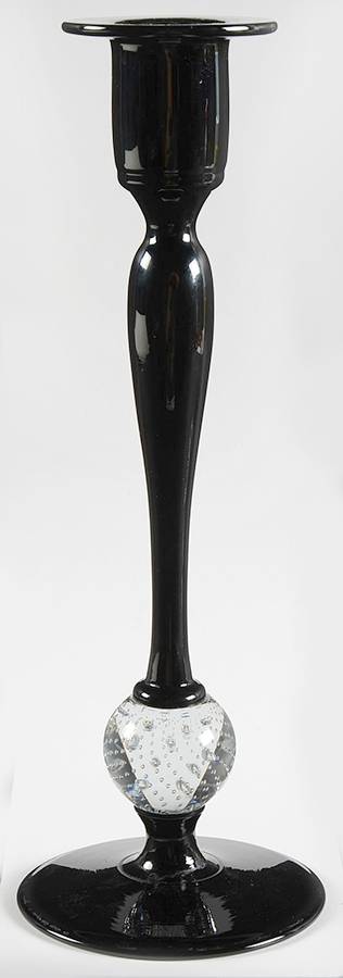 B1627 Black Clear 12" Tall Single Light Candlestick by Pairpoint-Gunderson Crystal-1