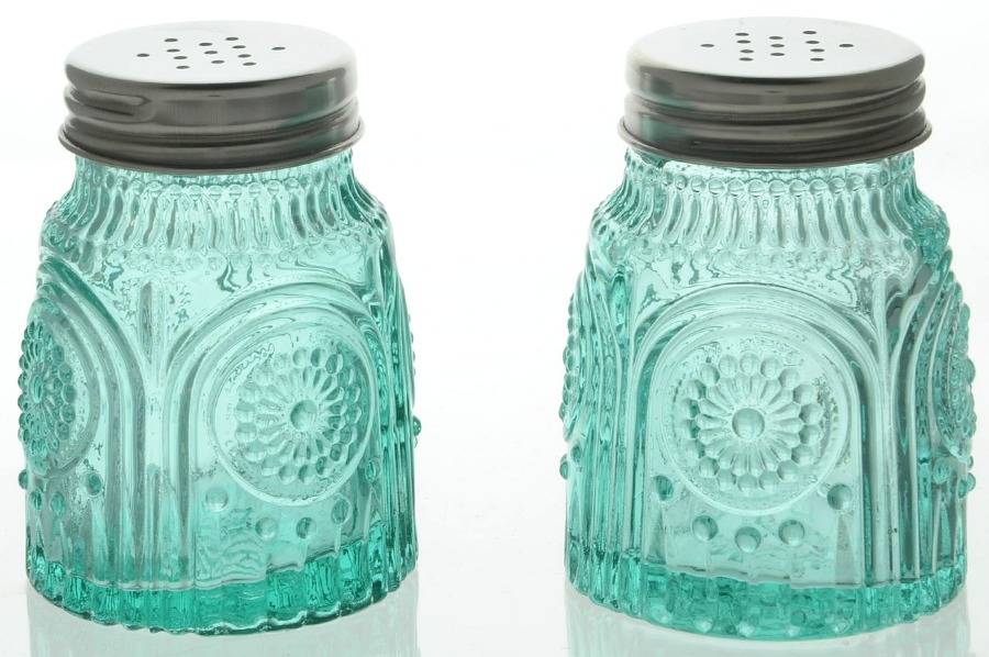Adeline-Turquoise Shaker Set w/Metal Lids by Pioneer Woman Glass-1