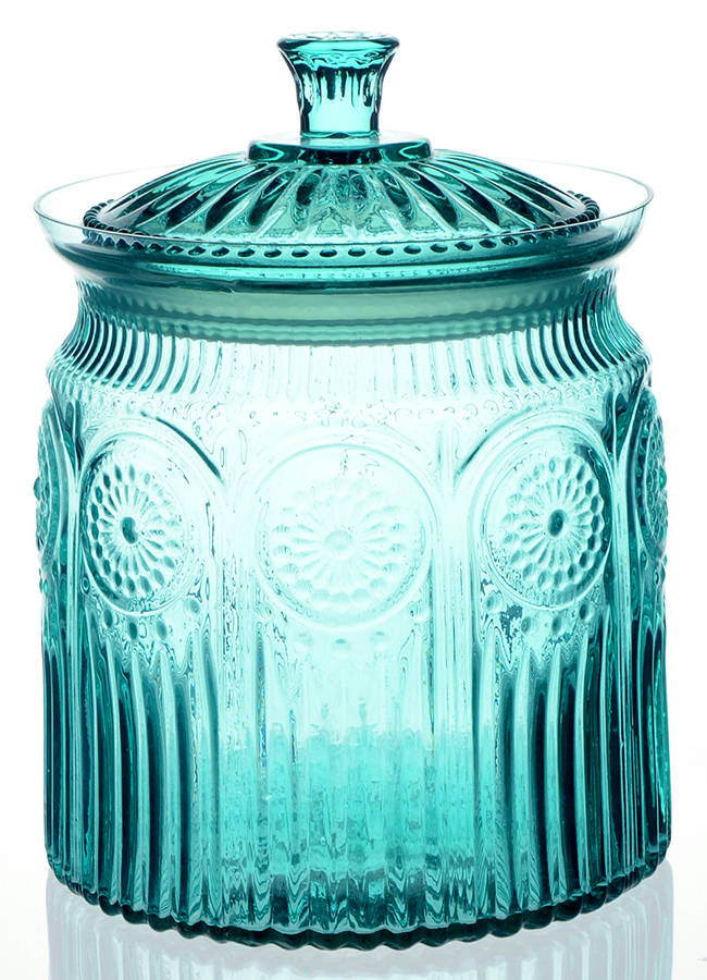 Adeline-Turquoise Cookie Jar & Lid by Pioneer Woman Glass-1