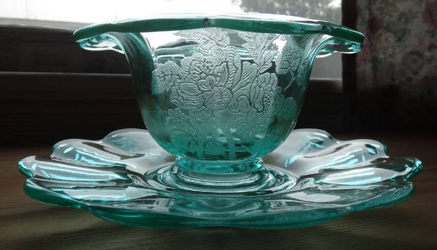 Wild Rose-Green Mayonnaise Bowl, Bowl Only by Paden City-1