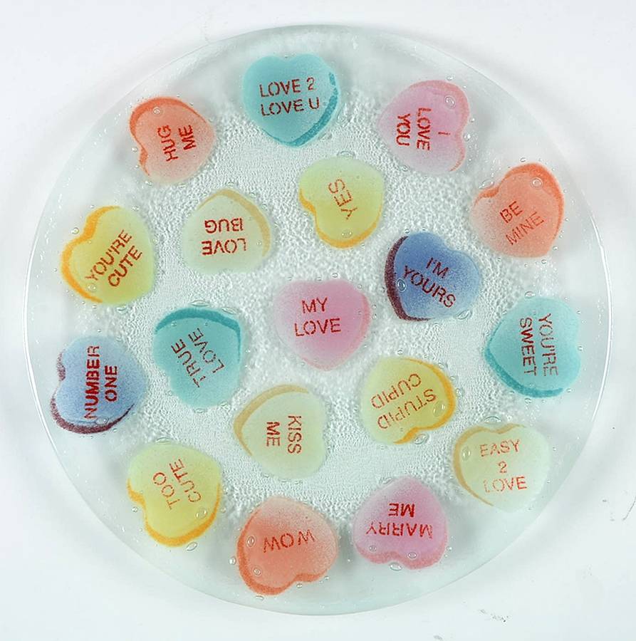 Conversation Hearts Dinner Plate by Peggy Karr-1