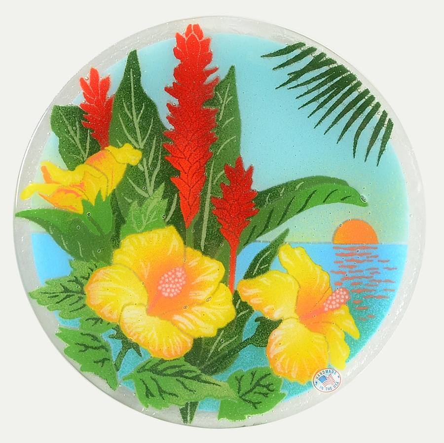 Yellow Hibiscus Dinner Plate by Peggy Karr-1