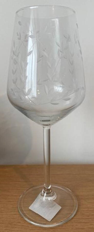 Etched (Floral Leaves) Wine Glass by Pottery Barn-1