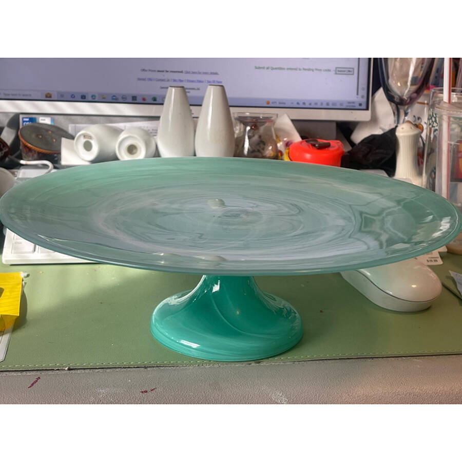 Aqua Alabaster 12" Diameter Cake Stand/Pedestal by Pier 1-1