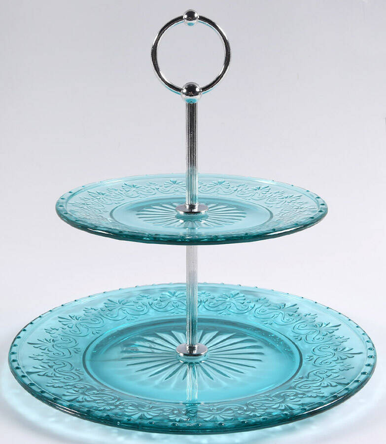 Cassie Teal 2 Tier Serving Tray by Pioneer Woman Glass-1