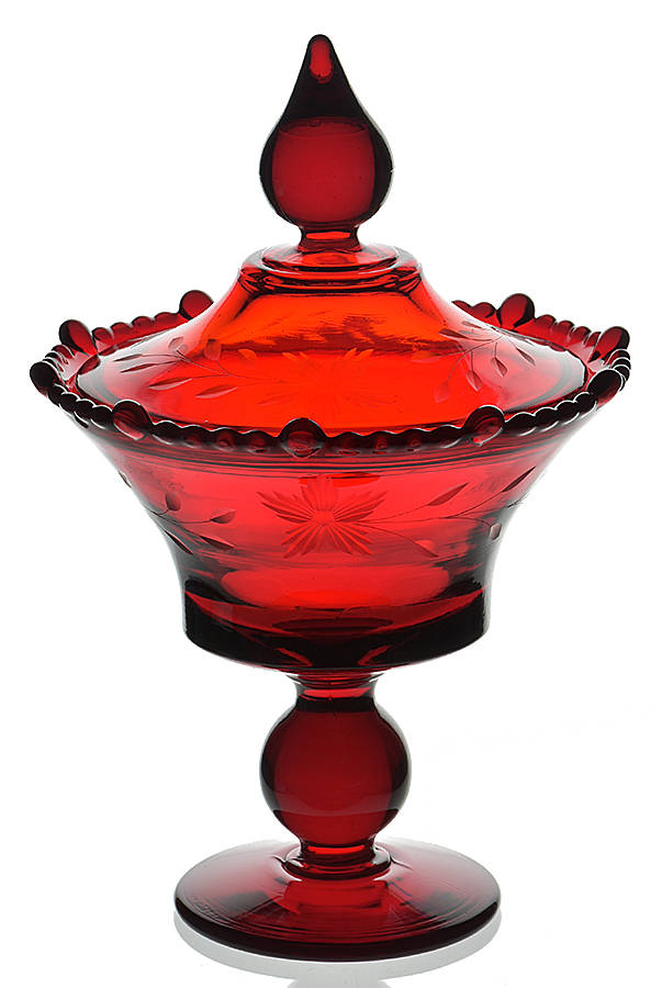 Vermilion Ruby Footed Candy Dish & Lid by Paden City-1