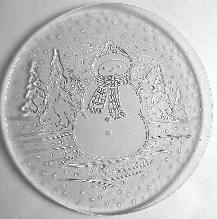 Snowman 12" Round Platter by Pilgrim Glass-1