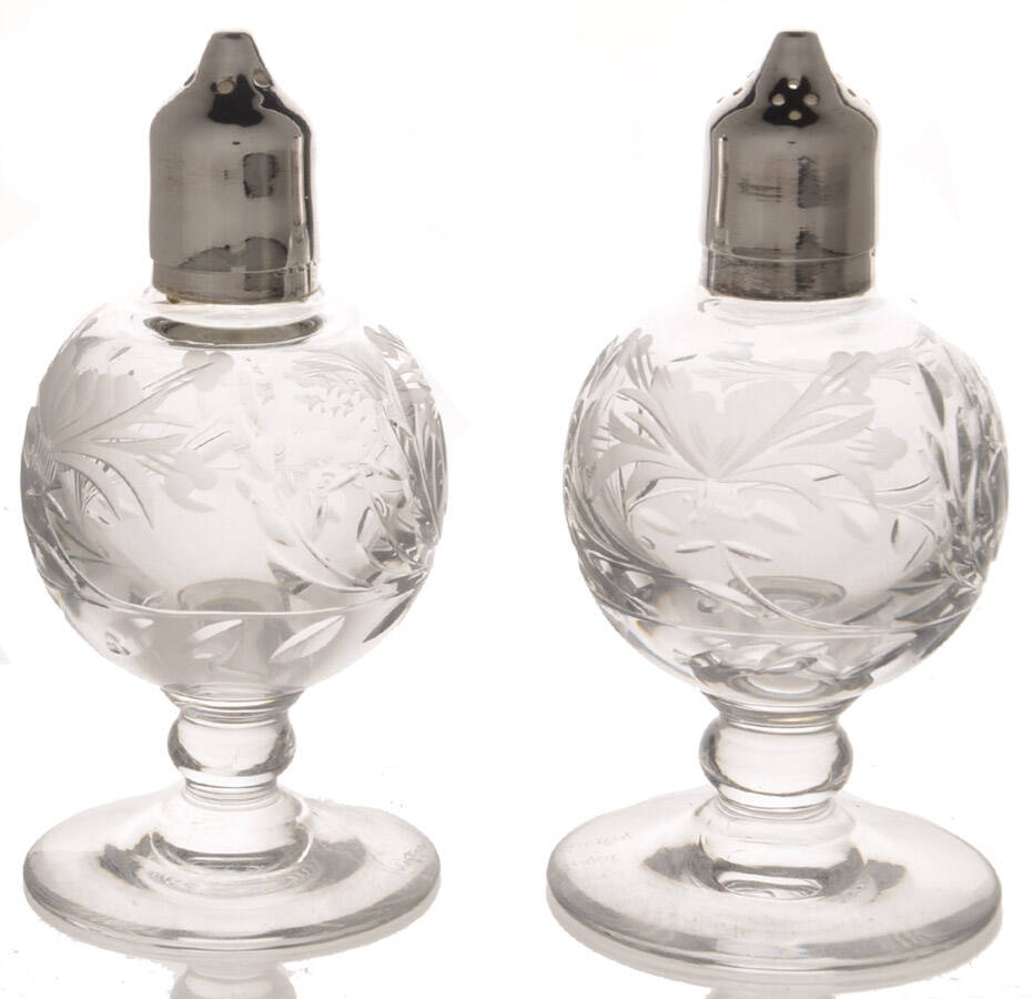 Honeysuckle Footed Salt and Pepper with Metal Lids by Royal Brierley-1