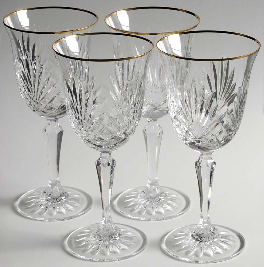 Richmond (Gold Trim, Multisided Stem) Water Goblet - Set of 4 by Rogaska-1