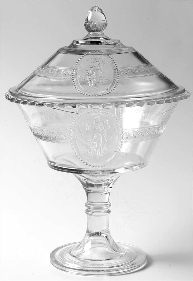 Cupid & Venus 12" Tall Compote & Lid by Richards & Hartley Glass Company-1