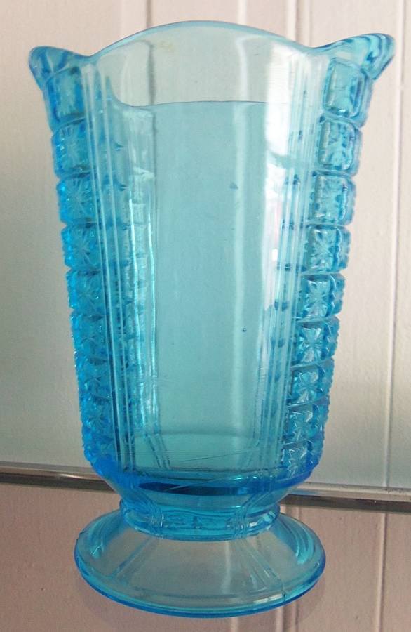 Two Panel Blue Celery Vase by Richards & Hartley Glass Company-1