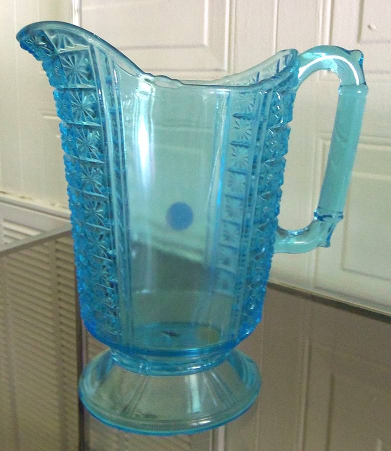 Two Panel Blue Pitcher by Richards & Hartley Glass Company-1