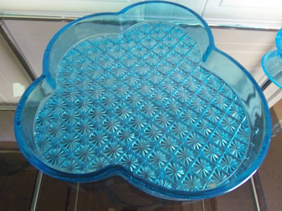 Two Panel Blue Oval Tray by Richards & Hartley Glass Company-1