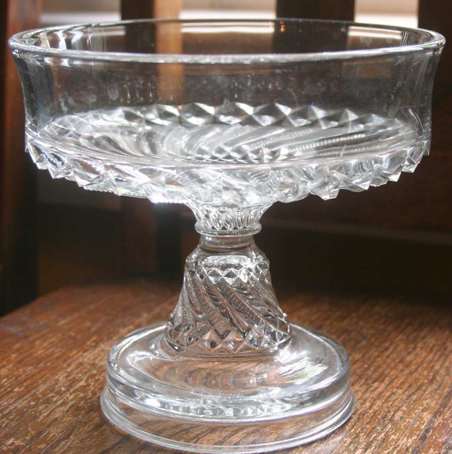 Bar and Diamond Clear Round Compote (Height X Width) by Richards & Hartley Glass Company-1