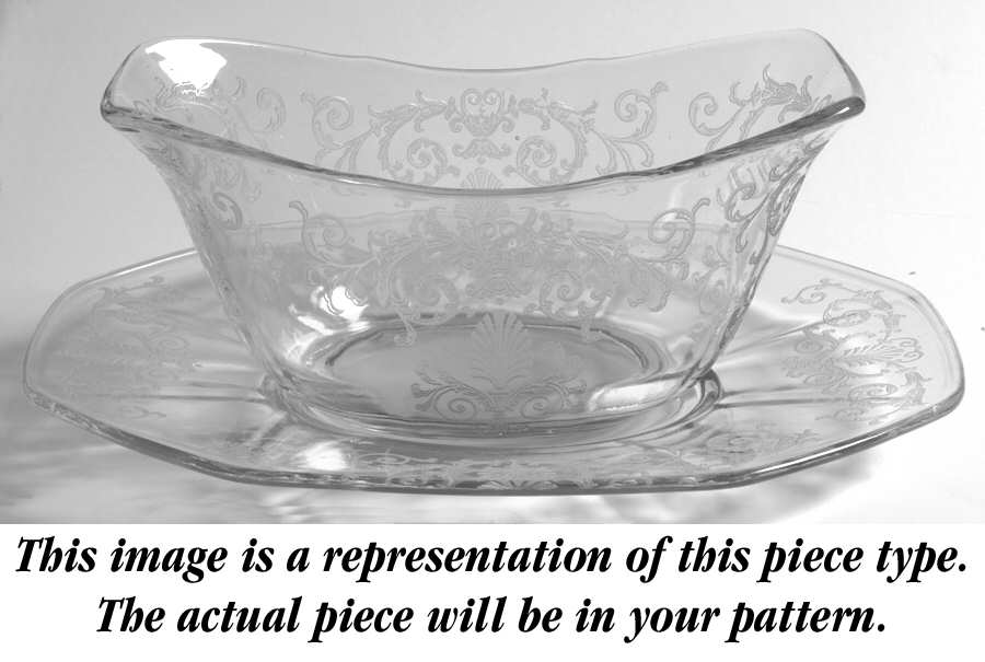 Daisy (Etched) Sauce Boat with Underplate by Fostoria-1