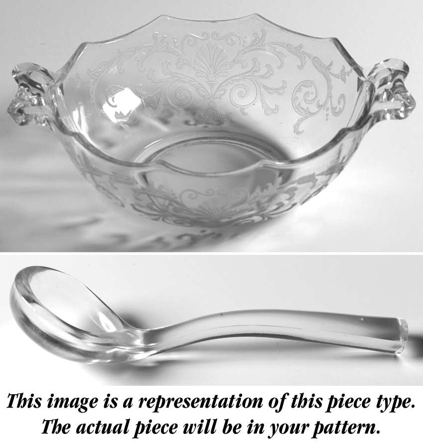 Oak Leaf Green (Brocade) Bow Handled Whipped Cream Bowl and Ladle Set by Fostoria-1