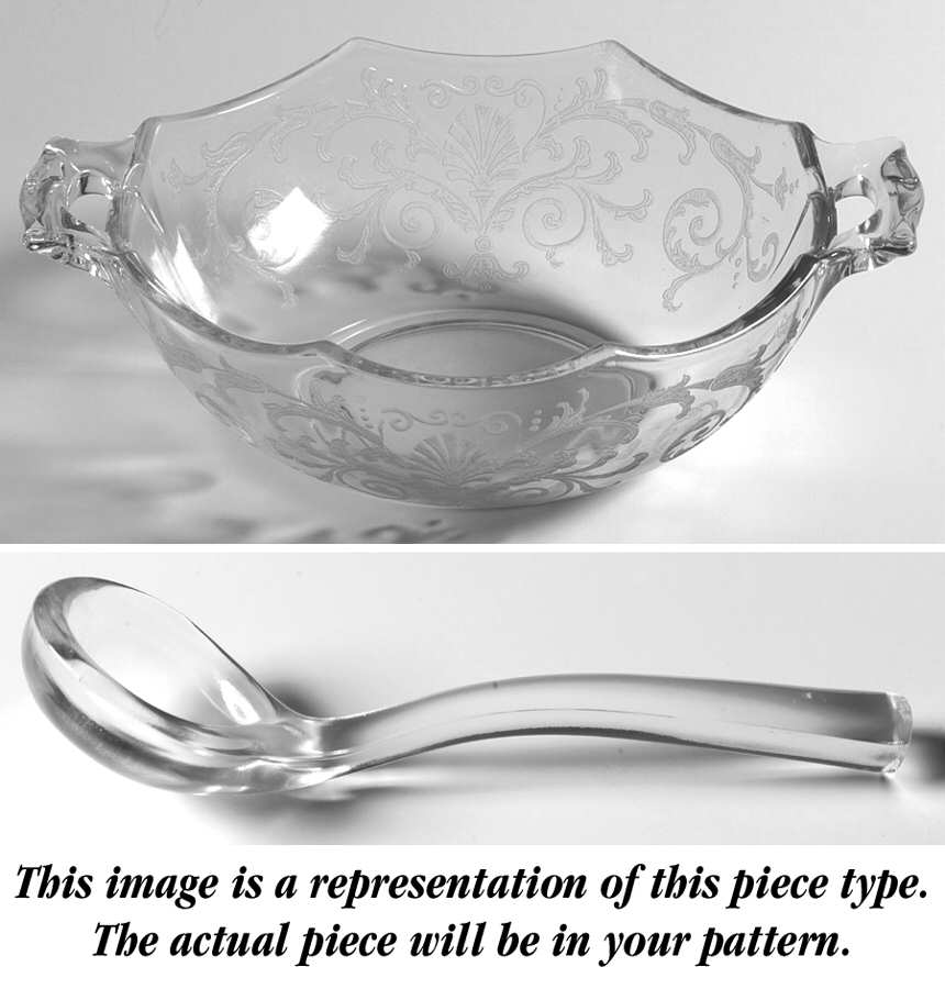 Oak Leaf Green (Brocade) Square Handled Whip Cream Bowl and Ladle Set by Fostoria-1