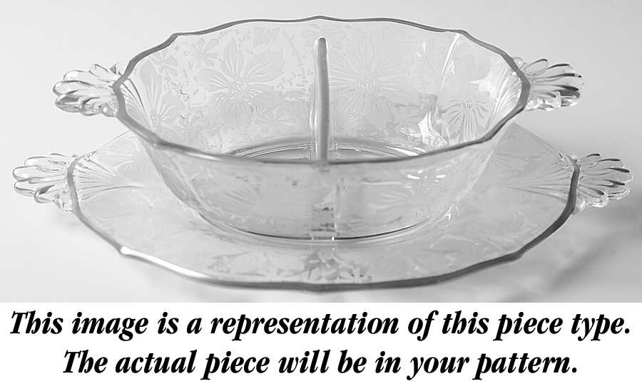 Baroque Topaz Divided Hdl. Mayonnaise Bowl & Tray(Baroque Shape) by Fostoria-1
