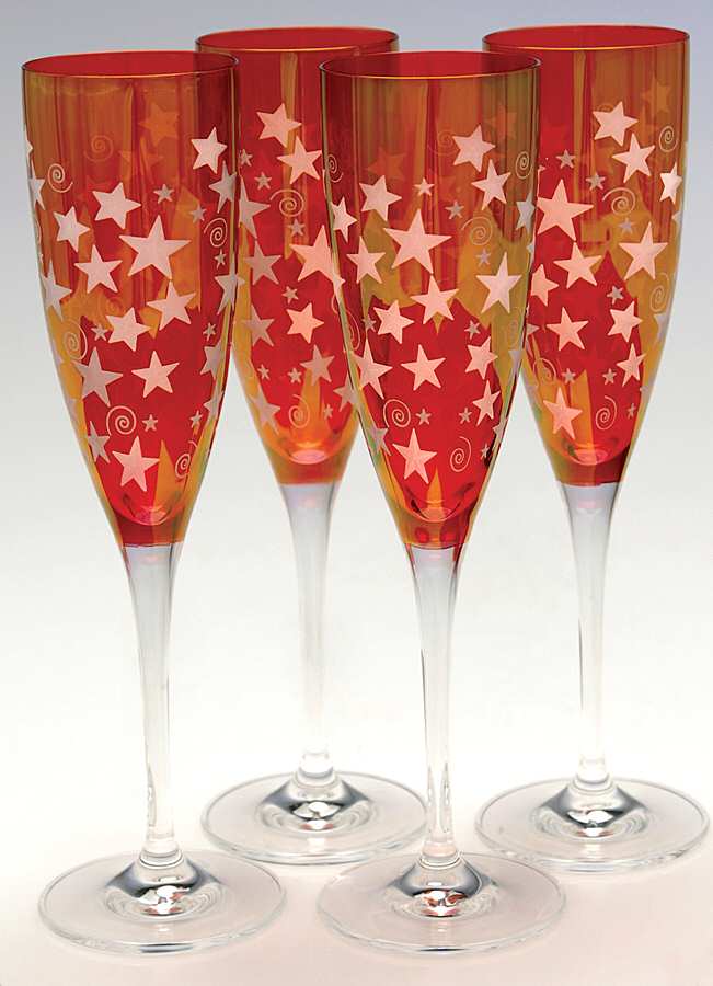 Stars Red Fluted Champagne - Set of 4 by Rogaska-1