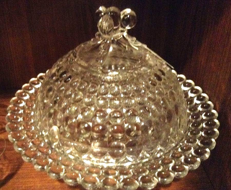 Thousand Eye Clear Round Covered Butter by Richards & Hartley Glass Company-1