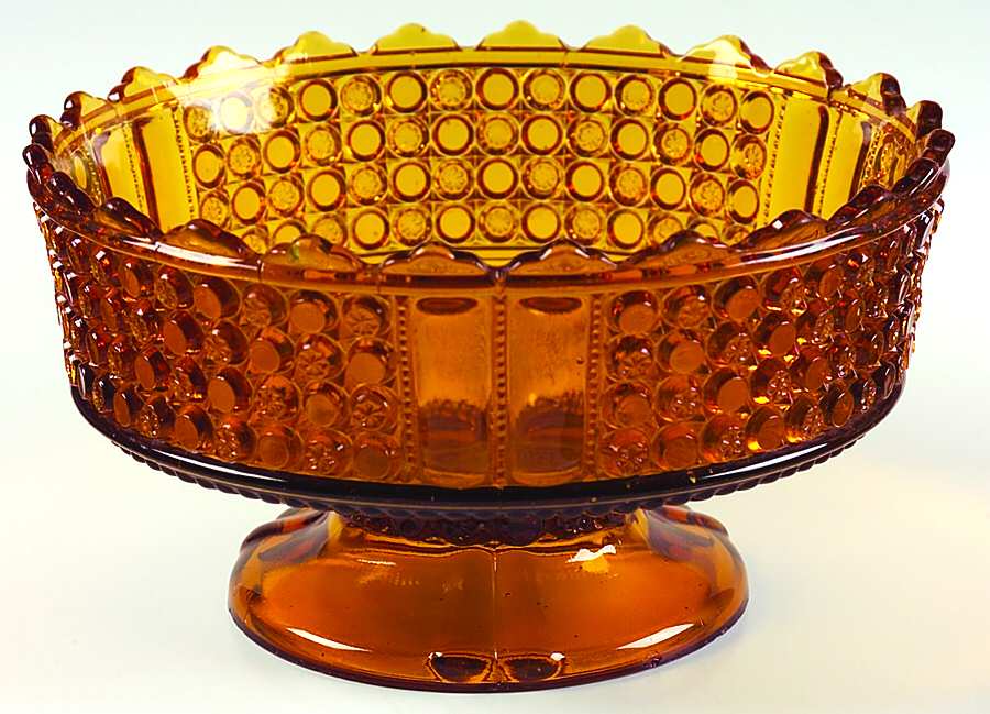 Three Panel Amber 7" Scalloped Bowl by Richards & Hartley Glass Company-1