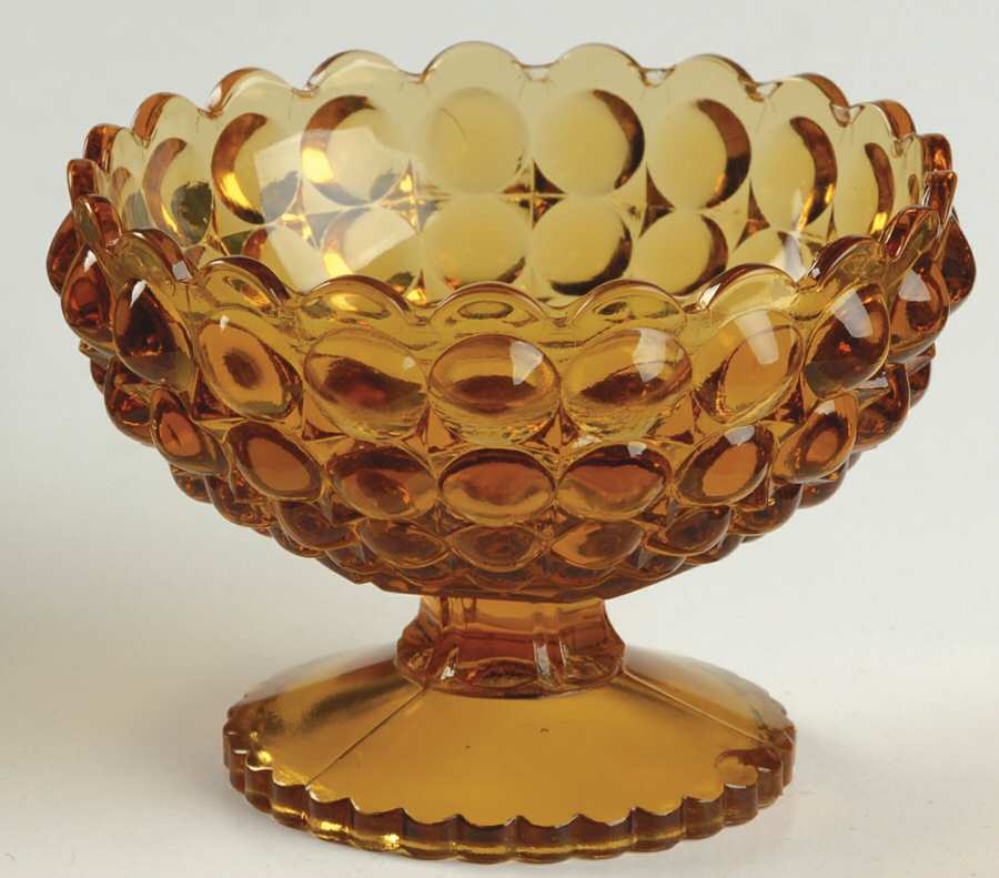 Thousand Eye Amber Footed Sauce Dish by Richards & Hartley Glass Company-1