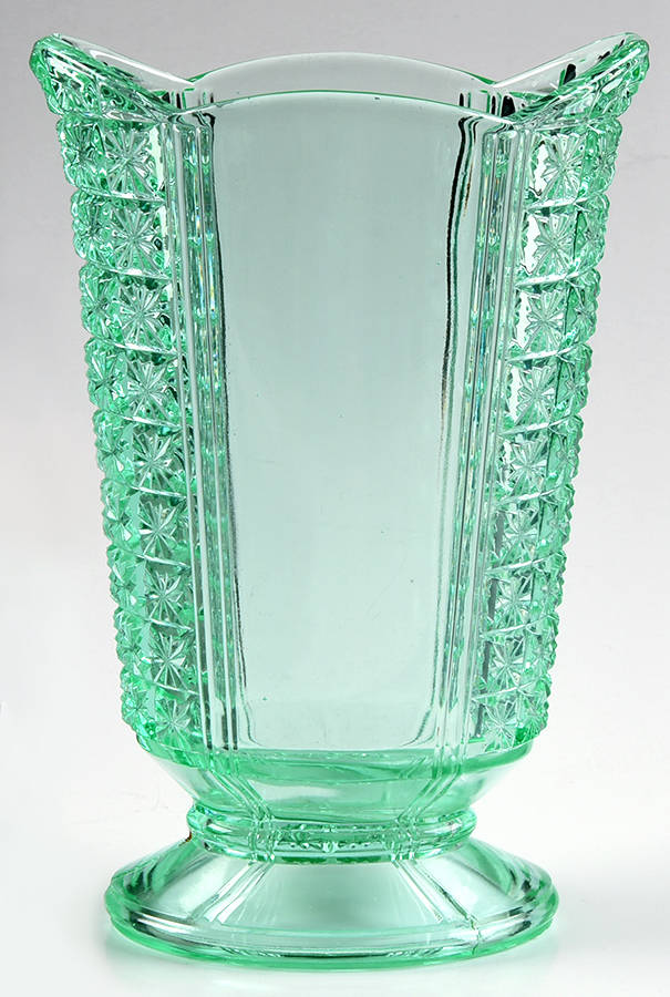 Two Panel Green (Apple Green) Celery Vase by Richards & Hartley Glass Company-1