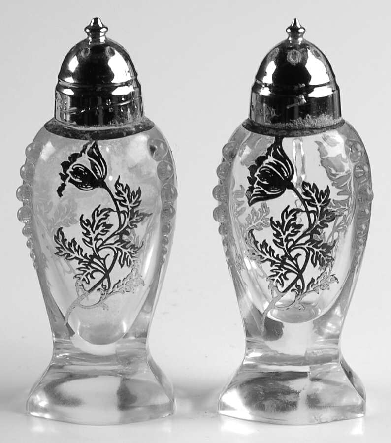 Flanders Clear Footed Shaker Set & Metal Lids by Silver City-1