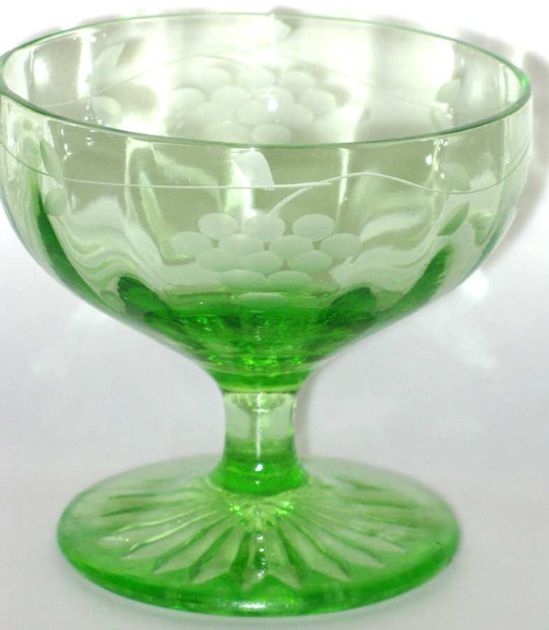 Grape Green (Cut 6) Low Sherbet by Standard Glass-1