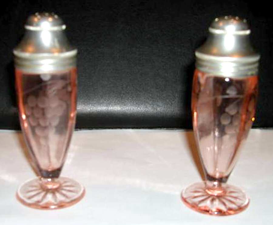 Grape Rose (Cut 6) Footed Shaker Set & Metal Lids by Standard Glass-1