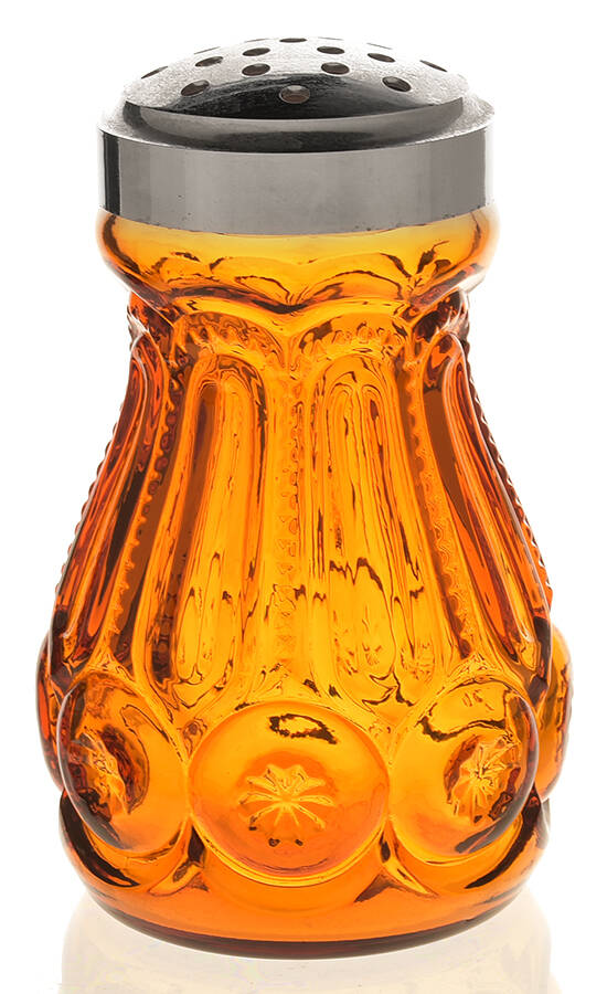 Moon and Star Amber Sugar Shaker with Stamped Metal Top by Smith Glass -1