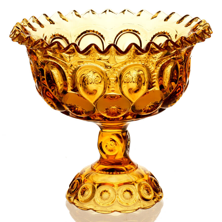 Moon and Star Amber Round Compote (Height X Width) by Smith Glass -1