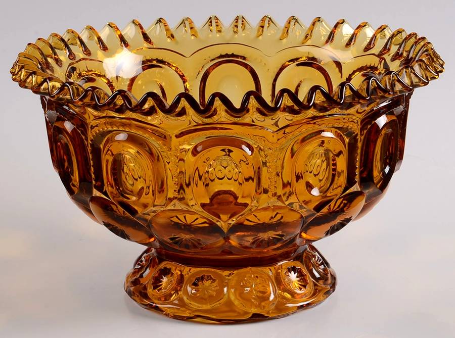 Moon and Star Amber Round Compote (Height X Width) by Smith Glass -1
