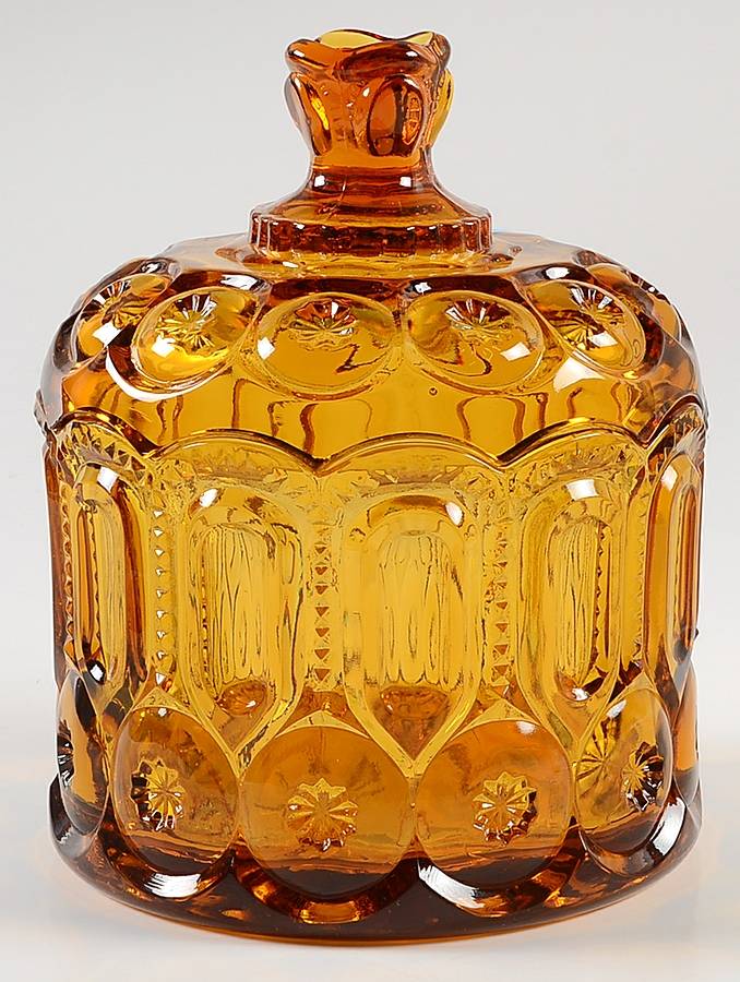 Moon and Star Amber Cracker Jar & Lid by Smith Glass -1