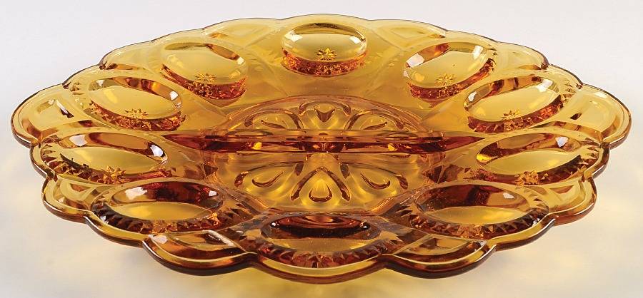 Moon and Star Amber Deviled Egg Server by Smith Glass -1