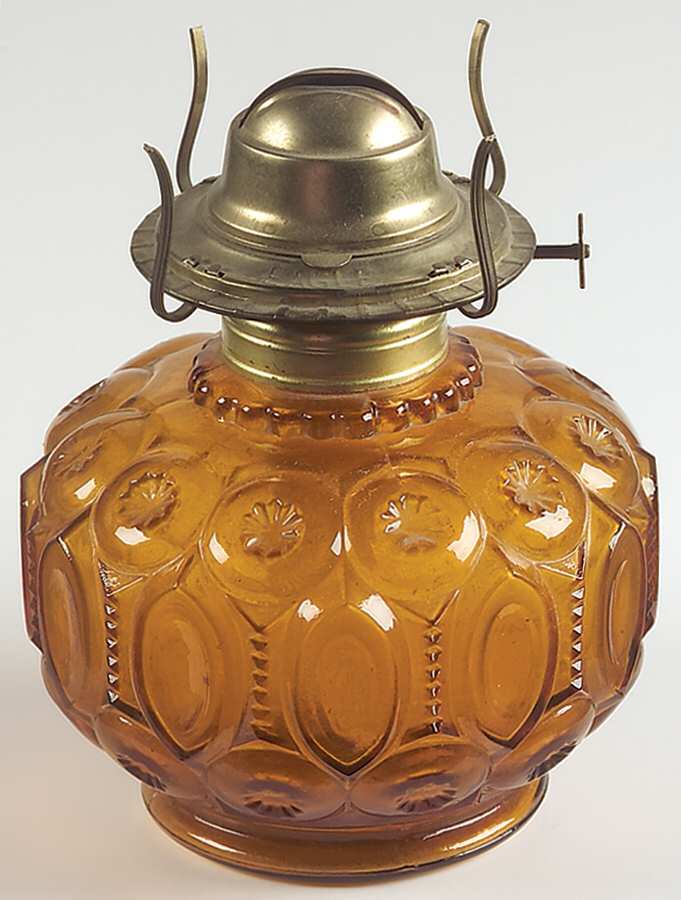 Moon and Star Amber Hurricane Lamp, No Globe by Smith Glass -1