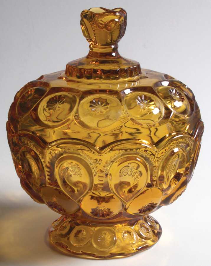 Moon and Star Amber 7" Compote & Lid by Smith Glass -1