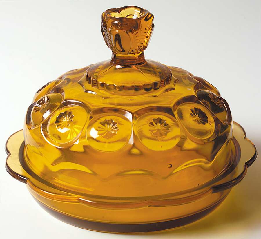 Moon and Star Amber Round Covered Butter by Smith Glass -1