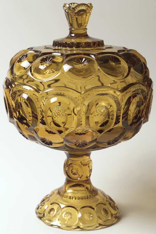 Moon and Star Amber 12" Tall Compote & Lid by Smith Glass -1