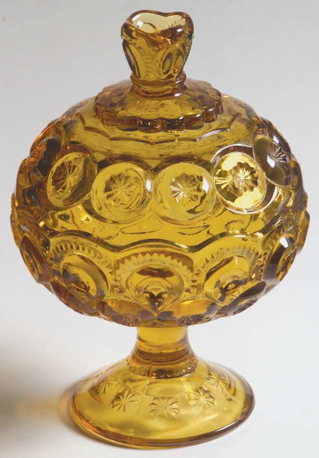 Moon and Star Amber 6" Compote & Lid by Smith Glass -1