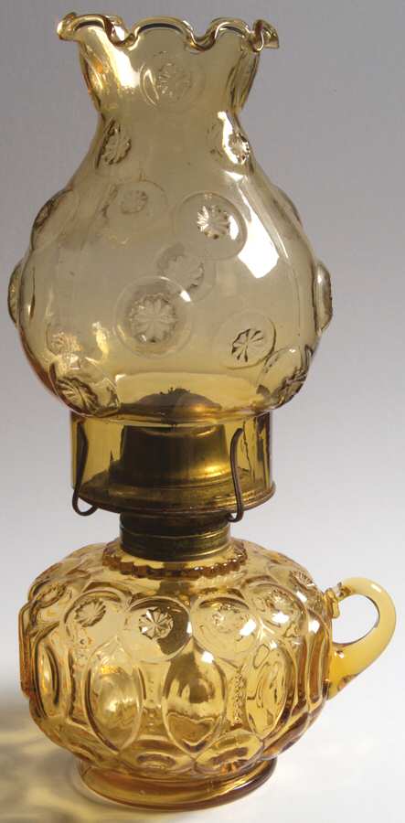 Moon and Star Amber Hurricane Lamp & Globe by Smith Glass -1