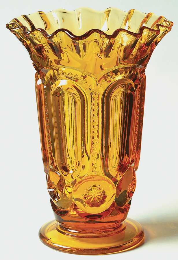 Moon and Star Amber 6" Crimped Vase by Smith Glass -1