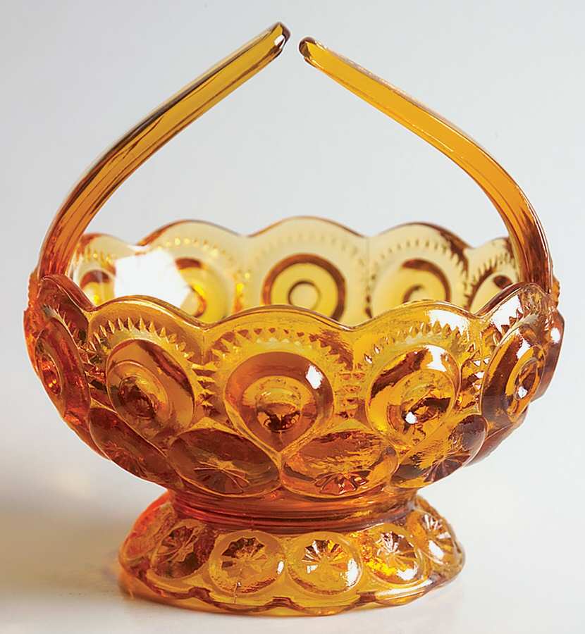 Moon and Star Amber 4" Footed Split Handled Basket by Smith Glass -1