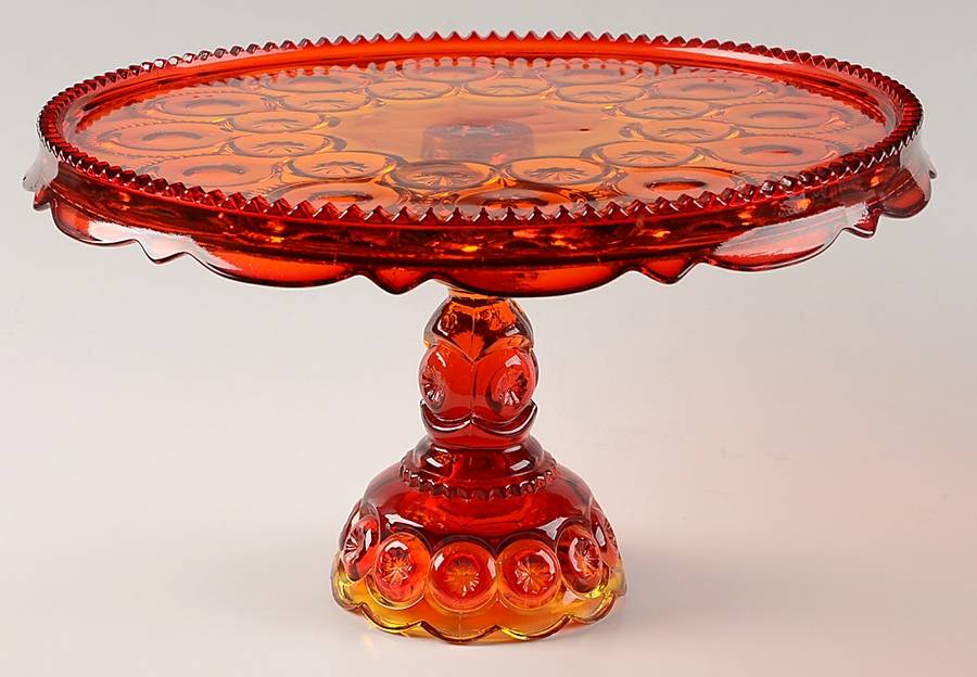Moon and Star Amberina 11" Diameter Pedestal Cake Stand by Smith Glass -1