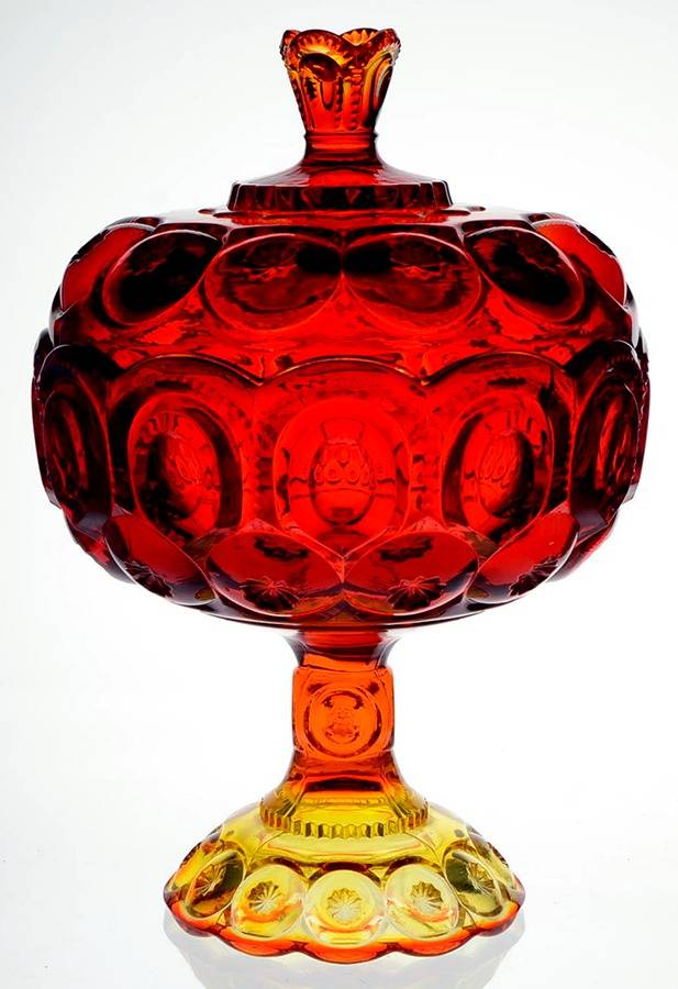 Moon and Star Amberina 12" Tall Compote & Lid by Smith Glass -1