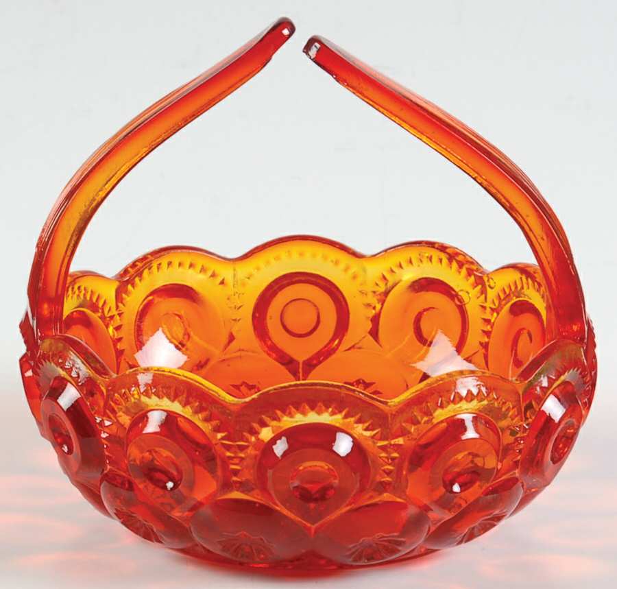 Moon and Star Amberina 4" Flat Split Handled Basket by Smith Glass -1