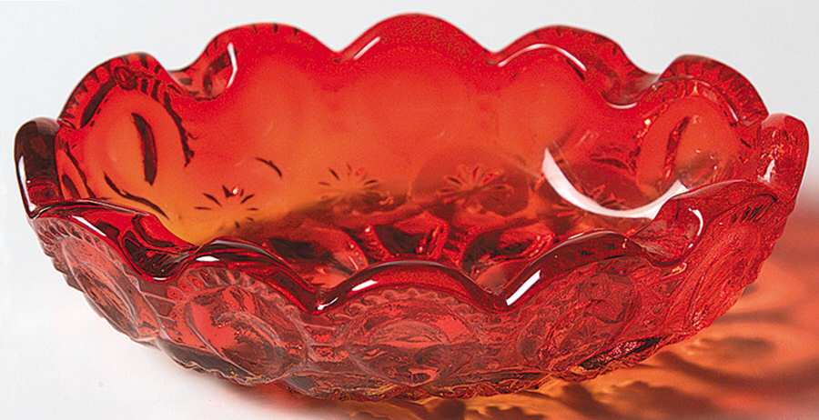 Moon and Star Amberina 4" Oval Ashtray by Smith Glass -1