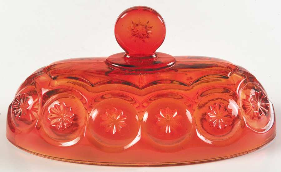 Moon and Star Amberina Lid for 1/4 Pound Butter by Smith Glass -1