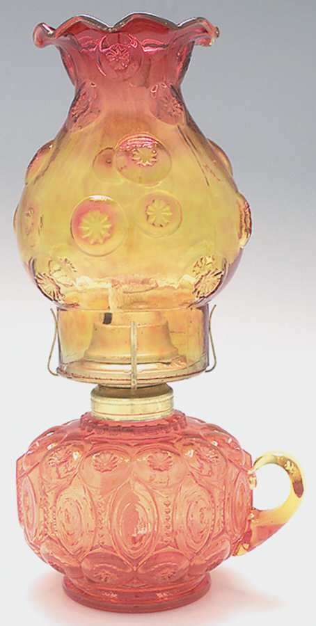 Moon and Star Amberina Hurricane Lamp & Globe by Smith Glass -1
